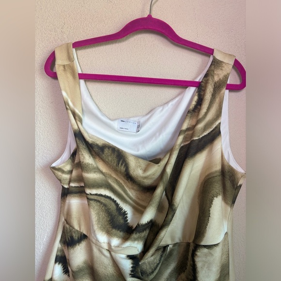 NWT ASOS Beige Blurred Marble Stripe Off One Shoulder Structured Mini Dress 14 - Picture 7 of 12